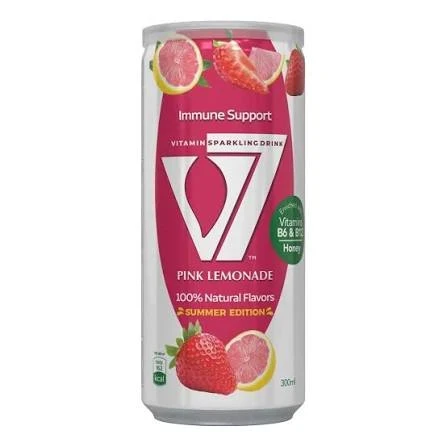 v7 مشروب غازي بطعم الليمون الوردي 300 مل
